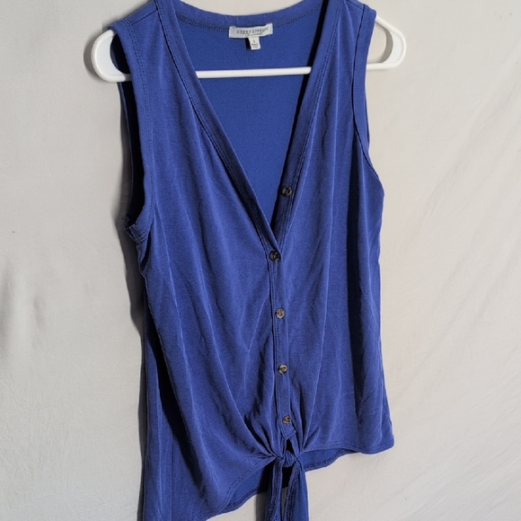 Chic So Soft Blue Button-Down Sleeveless  Top - Picture 2 of 6